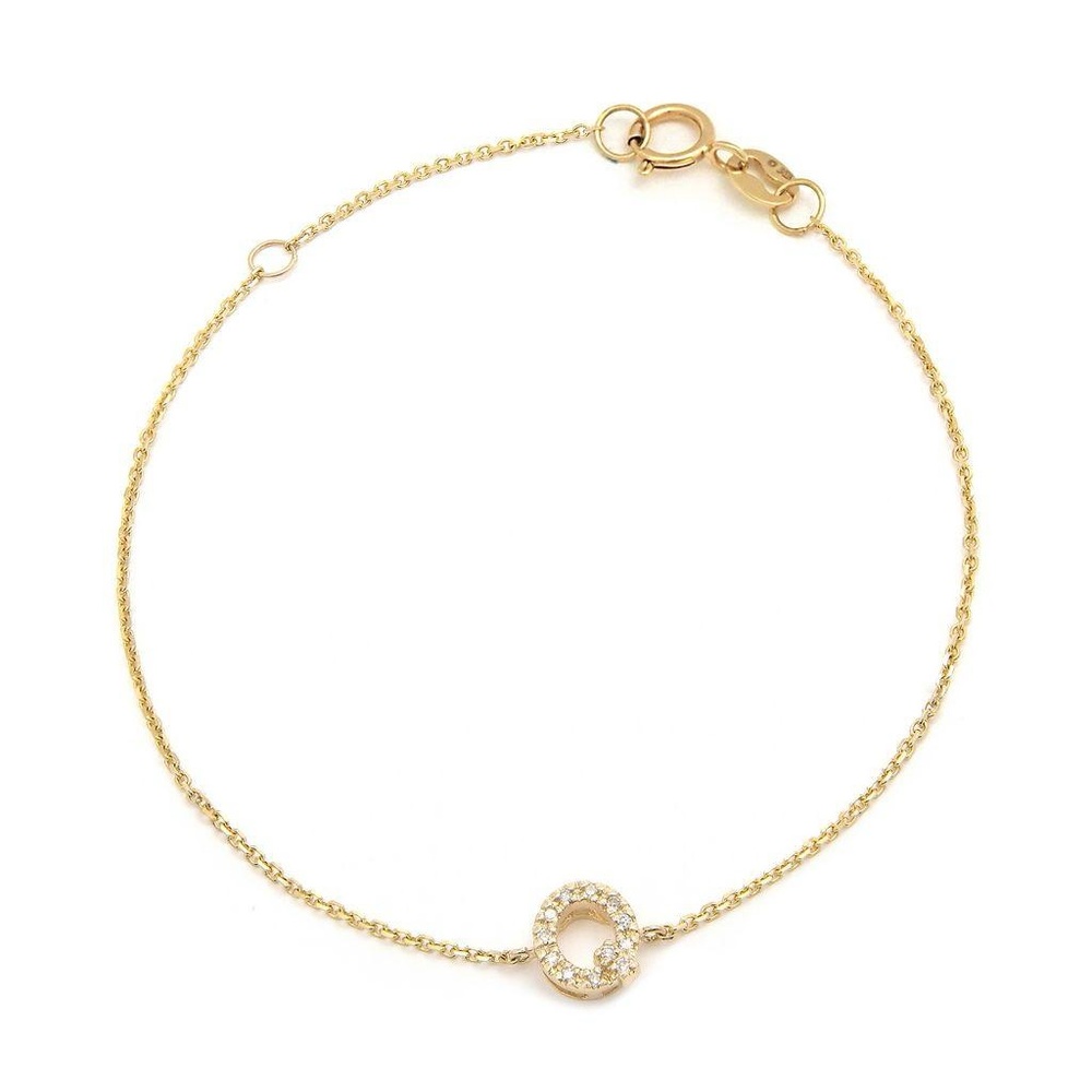 14K Real Yellow Gold  Initial ”Q” Single Prong Diamond Bracelet 7+1″